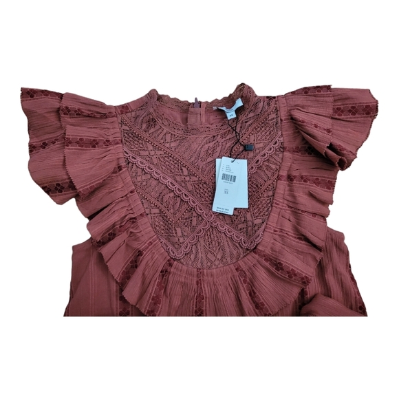 Lesly Ruffled Mini Dress by anthropology Womens Size Xs Rust Brown - Picture 8 of 10